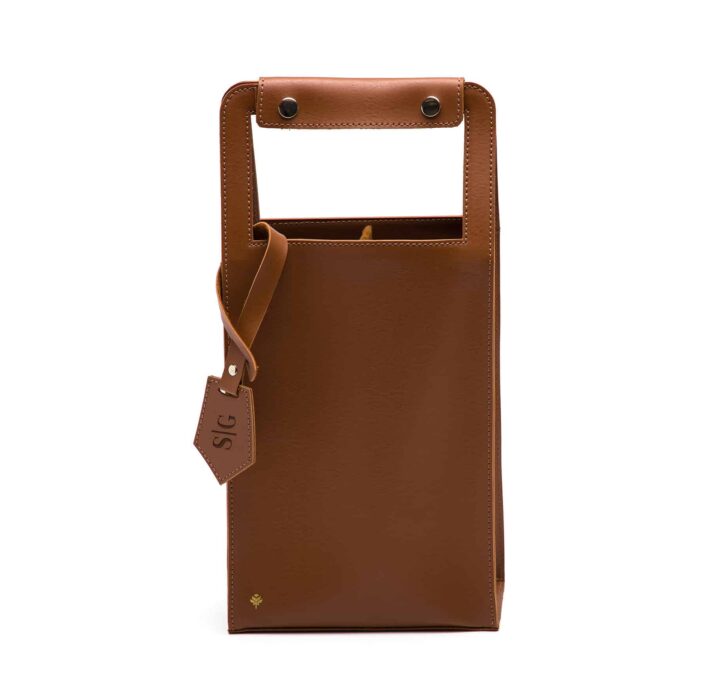 Porta Garrafas Duplo em Couro Pu na Cor Havana